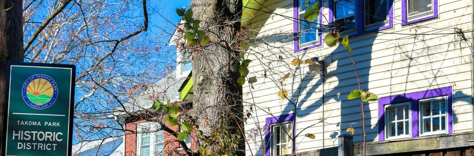  a street sign for the Takoma Park Historic District, located in Takoma Park, Maryland. 