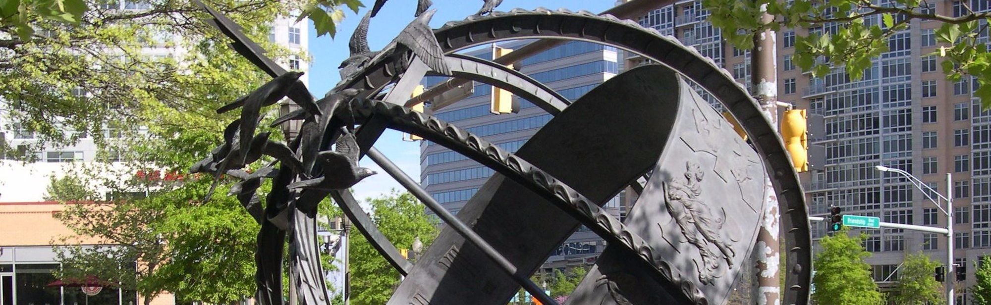 sculpture depicted is a notable landmark in the Village of Friendship Heights, Maryland