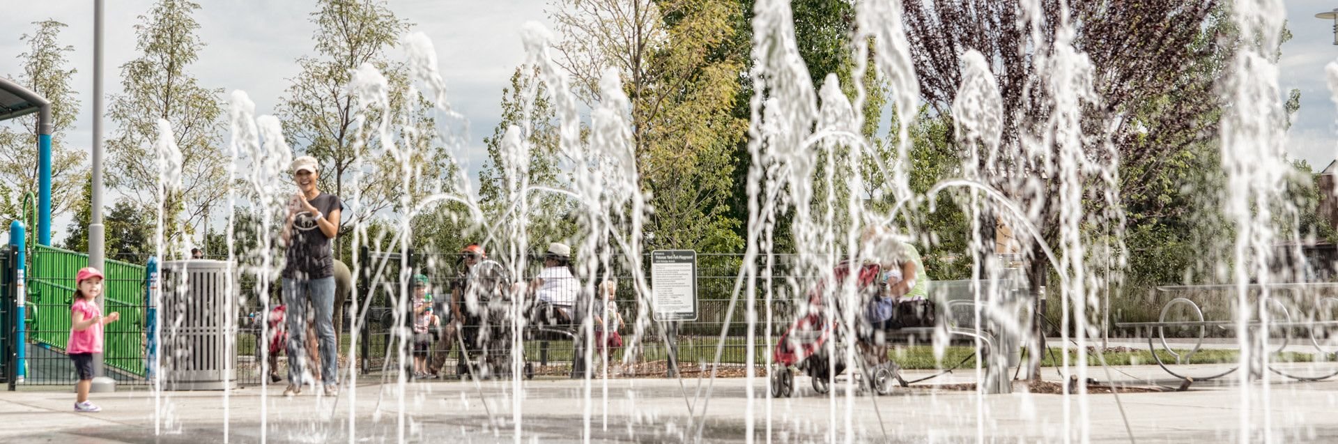  splash fountains at Potomac Yard Park in Alexandria, Virginia. 